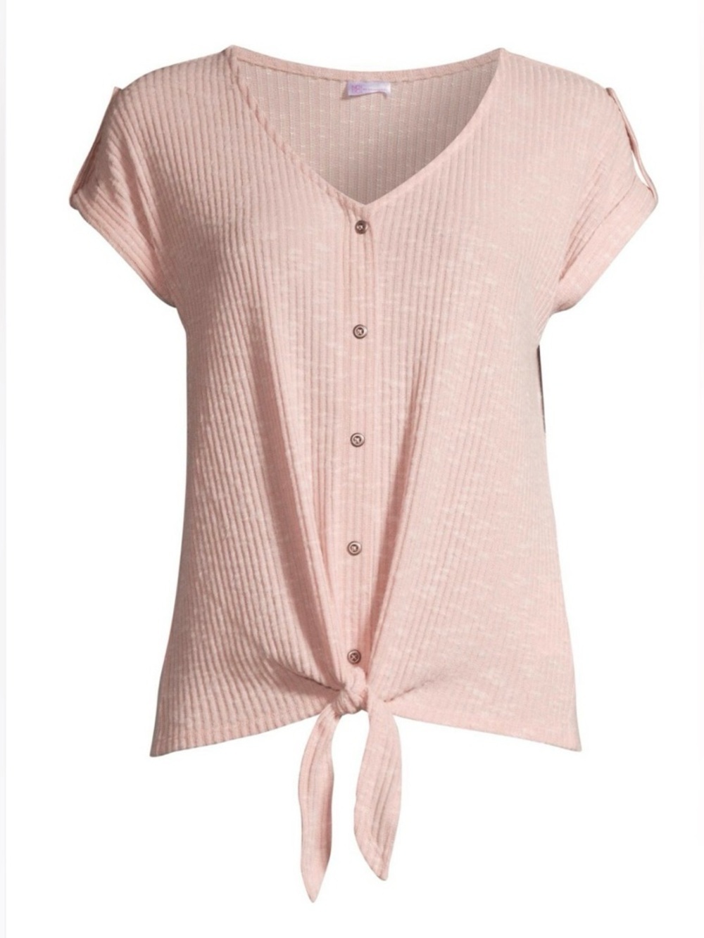 No Boundaries Ribbed Tie Front Top Juniors Size M Pink Button Front